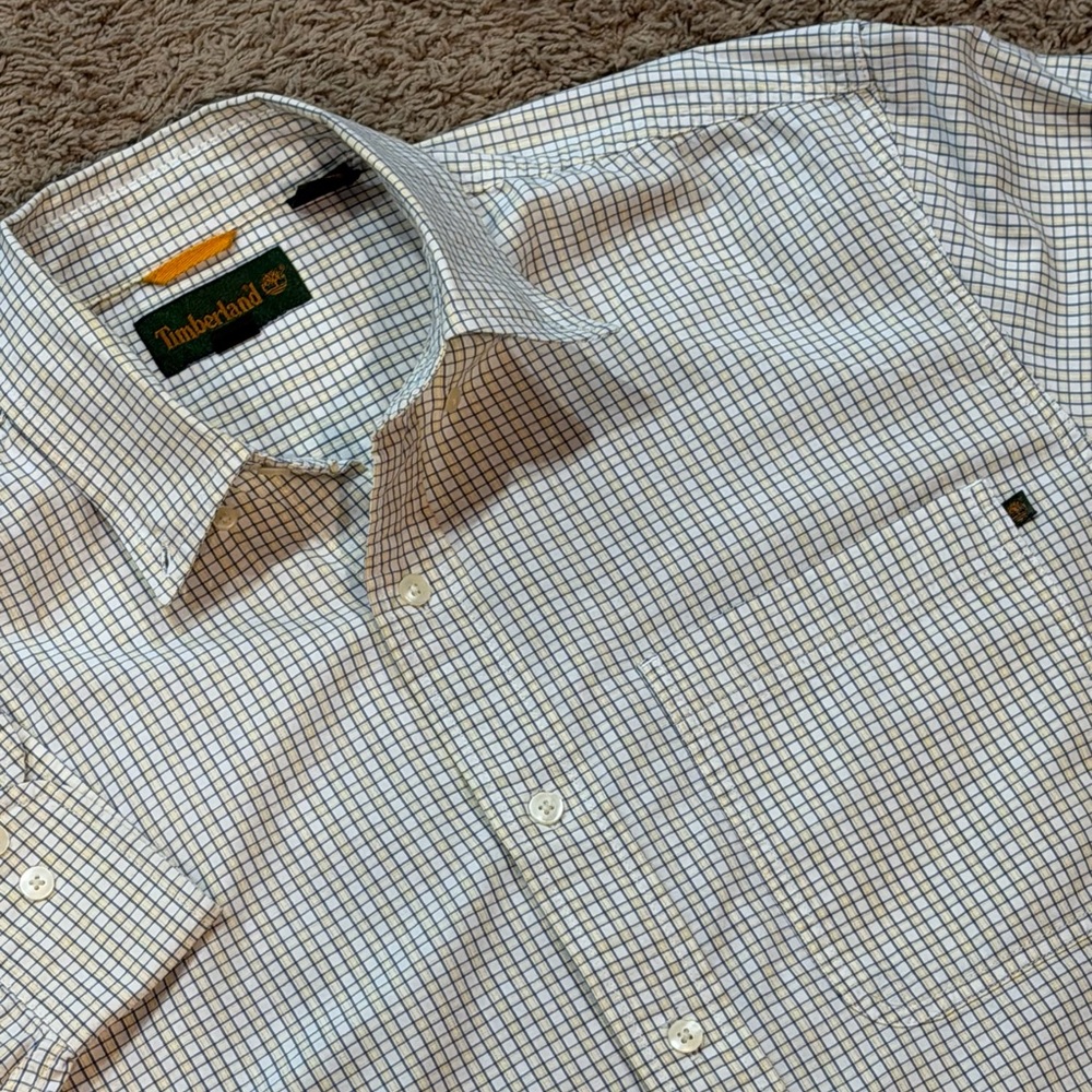 Timberland Shirt Mens Medium Cream/Brown Solid Long Sleeve Hiking Button Up